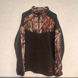 Men's Black Zip-Up Pullover with Brown/Green Camo Panels